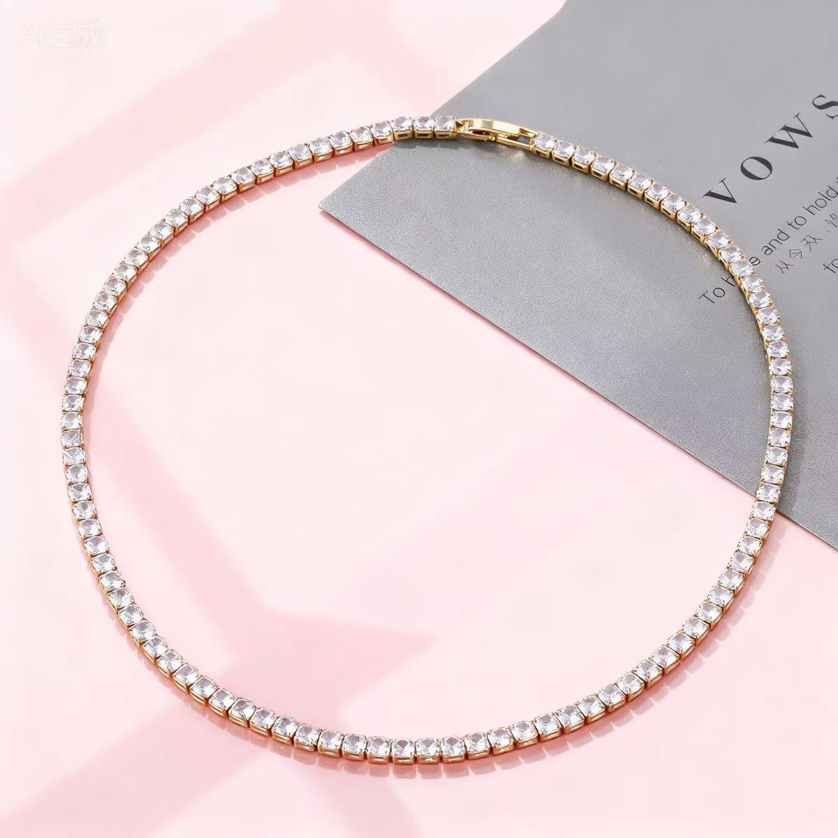 Full-diamond Zircon Necklace Elegant Electroplated Torque_voghion.com