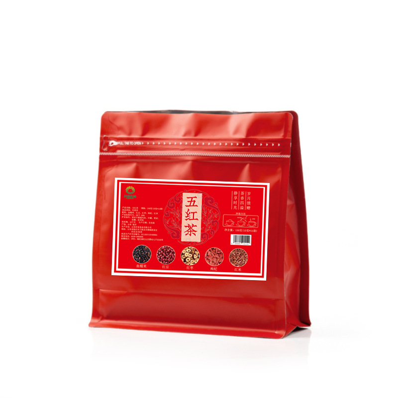 Five Red Tea Wu Hong Cha 150g 15 Pyramid Tea Bags Herbal Blend with Blood Glutinous Rice Red Beans Goji and Red Dates specifications