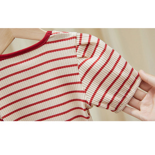 The New Model Can Be Shipped on Behalf of 1363 # Pure Cotton Girls T-Shirt Short-Sleeved Stripesd 2023 New Kidsren's Summer Thin Fashionable