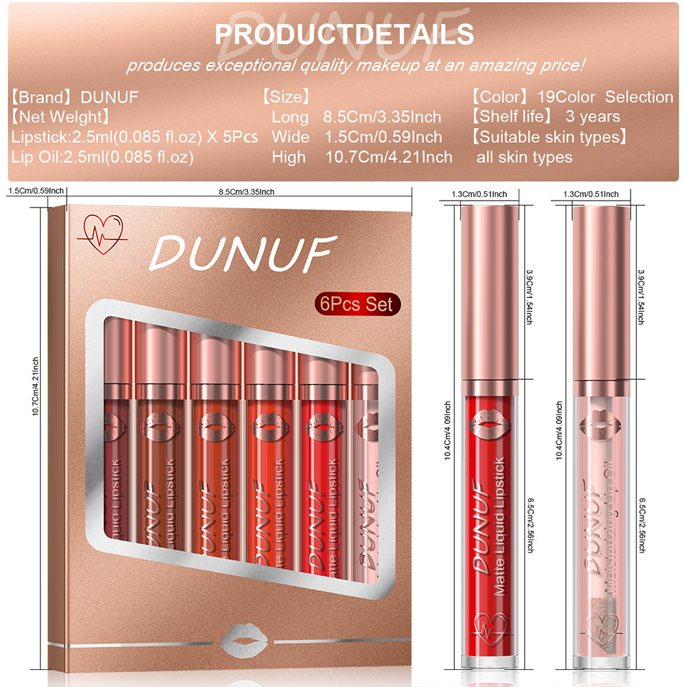 Check out DUNUF 6-tube matte waterproof long-lasting lip gloss lipstick! Disclaimer for links undefined