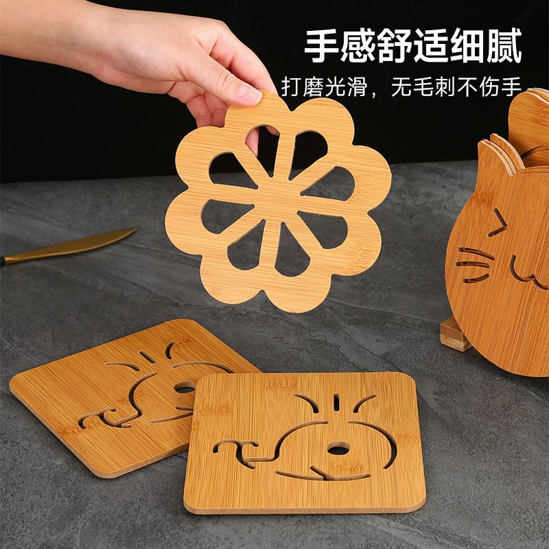 動物漫画中空木製マットキッチン食器厚みのある火傷防止断熱マットプレースマット木製滑り止めポットとボウルマット|undefined