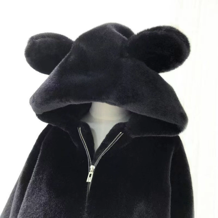 Худи-пальто бархат oversized с милой ушной капюшоном, теплая кардиганная куртка, размеры S–2XL