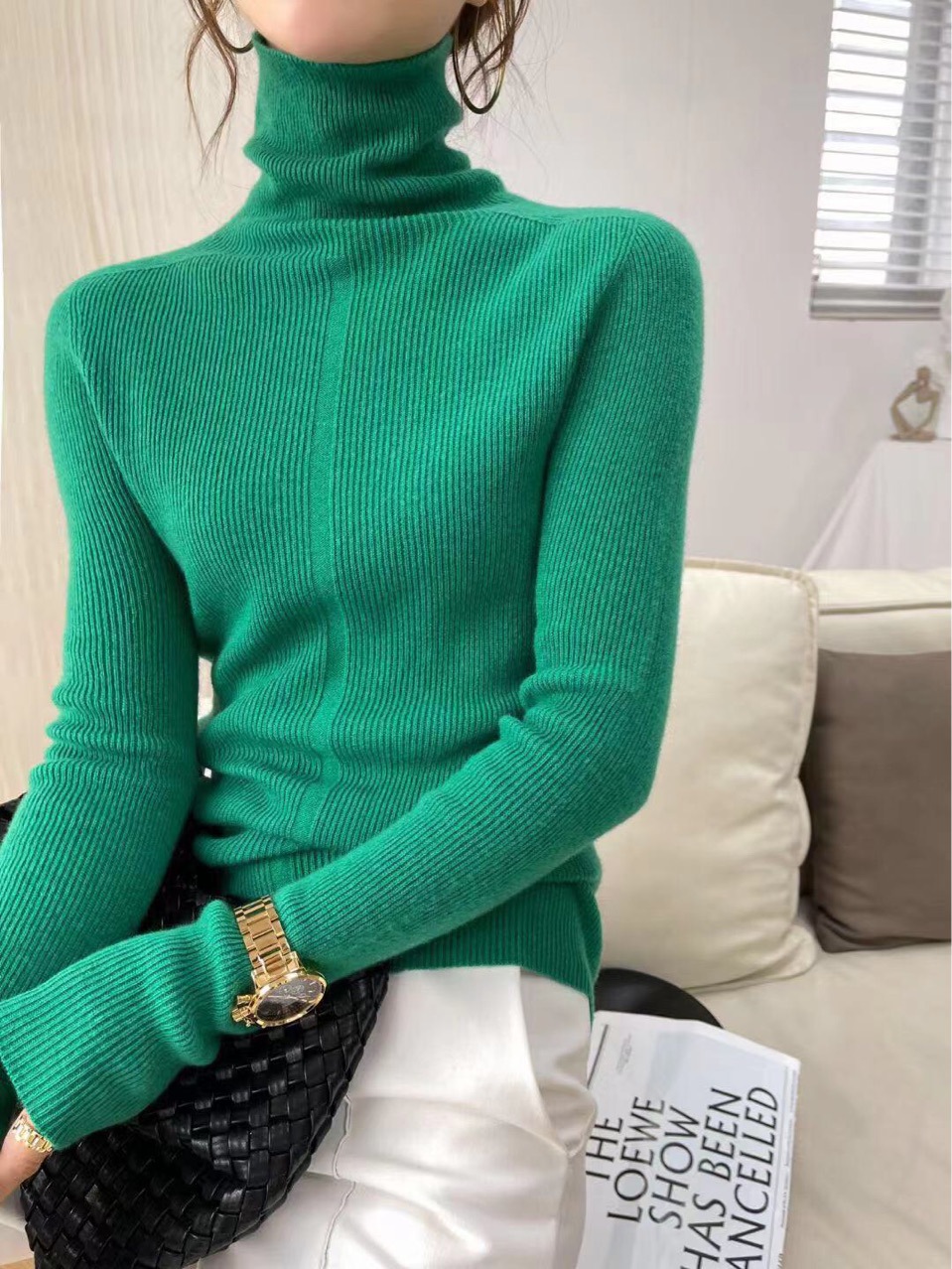 Dui Dui neck wool sweater for women, 100% pure wool base layer, high neck seamless one-piece ready-to-wear, two-wear slim sweater pic 4