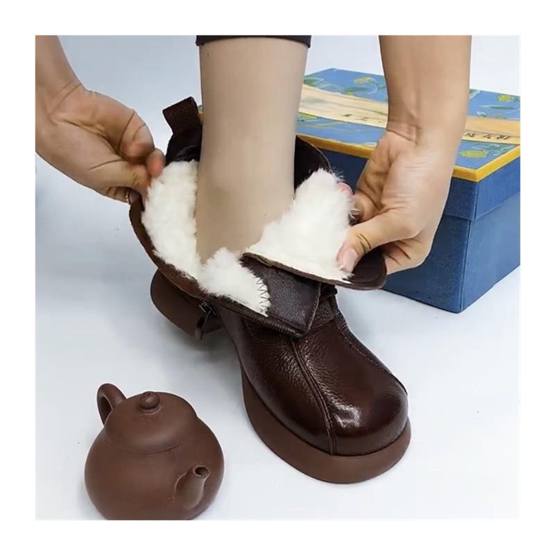 ShoeVault First Layer Cowhide Martin For Women, Autumn And Winter New Low Heel Soft Leather Fleece-Lined Women's Short Boots,_voghion.com