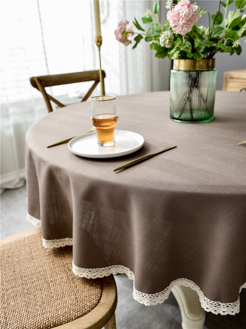Tovaglia nordica semplice impermeabile in tinta unita in cotone e lino con nappe per tavolo da pranzo rotondo, tovaglia da tavolino_voghion.com