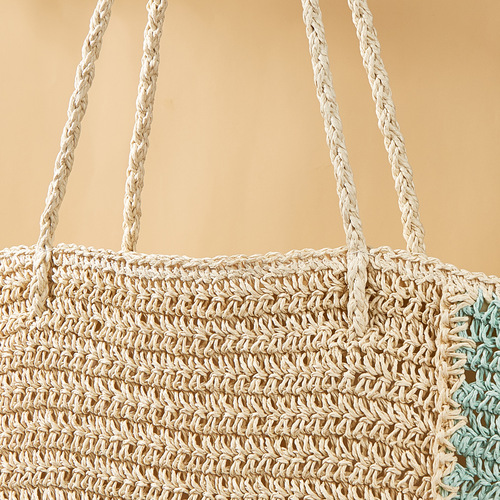  Summer Small Fresh Shoulder Woven Bag Pastoral Style Straw Bag Portable Seaside Vacation Beach Bag Casual Trend