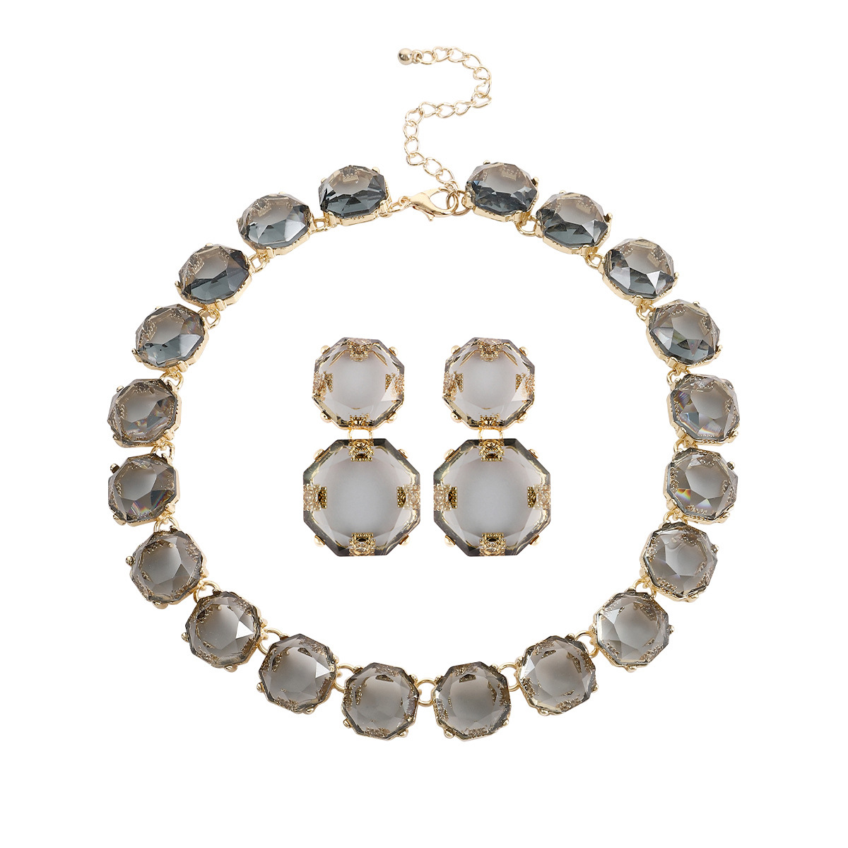 85g Weight Rhinestones Inlay Material Earrings, Necklace Classification Daily Occasion Alloy Material Geometric Pattern Women'S Gender Inlay Design Fashion Style Fashion Geometric Alloy Inlay Rhinestones Women's Earrings Necklace 11