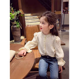 女童洋气甜美小香风衬衫2025春秋装女宝宝韩版公主风时髦打底衫春