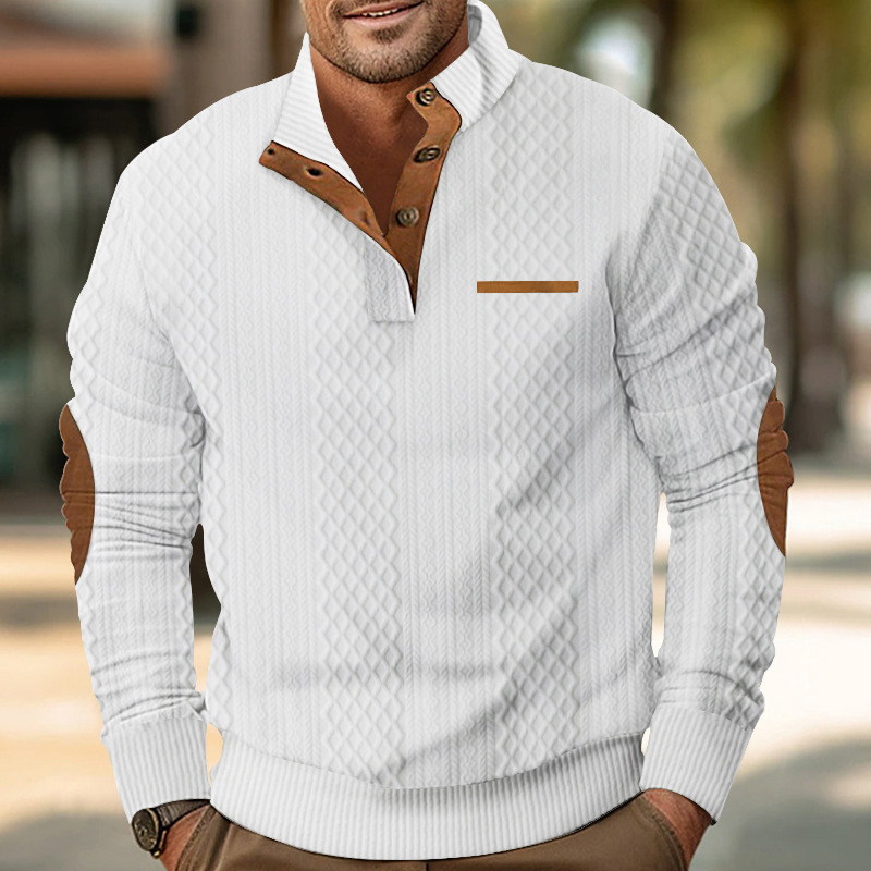 Men's Pullover Sweater Standing Neck Jacquard Knitted Outdoor_voghion.com