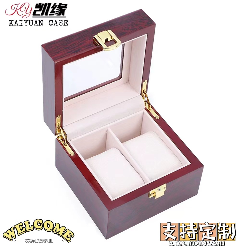In stock wholesale red bright baked paint 2-bit watch box jewelry jewelry storage box wooden watch display box
