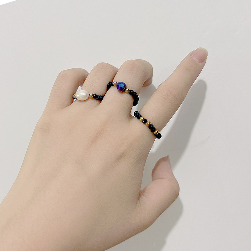 Bohemian Geometric Beaded Imitation Pearl Glass Womenu0027S Rings