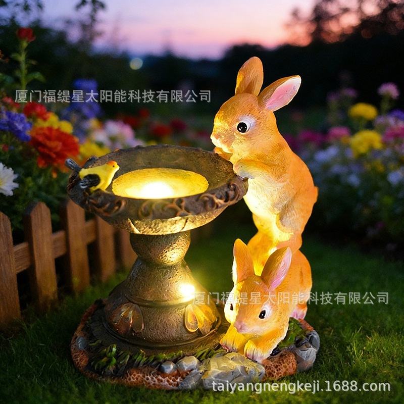 Outdoor Solar Light Rabbit Statue Resin Crafts Decoration Garden Courtyard Light Balcony Creative Animal Outdoor Decoration