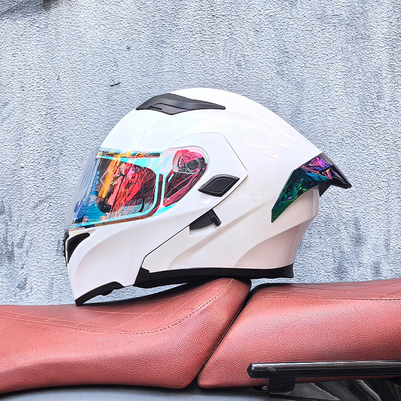 Casco de motocicleta Orz, casco, casco, doble lente, cola grande, motocicleta, casco de carrera, casco, hombres y mujeres, calor de invierno