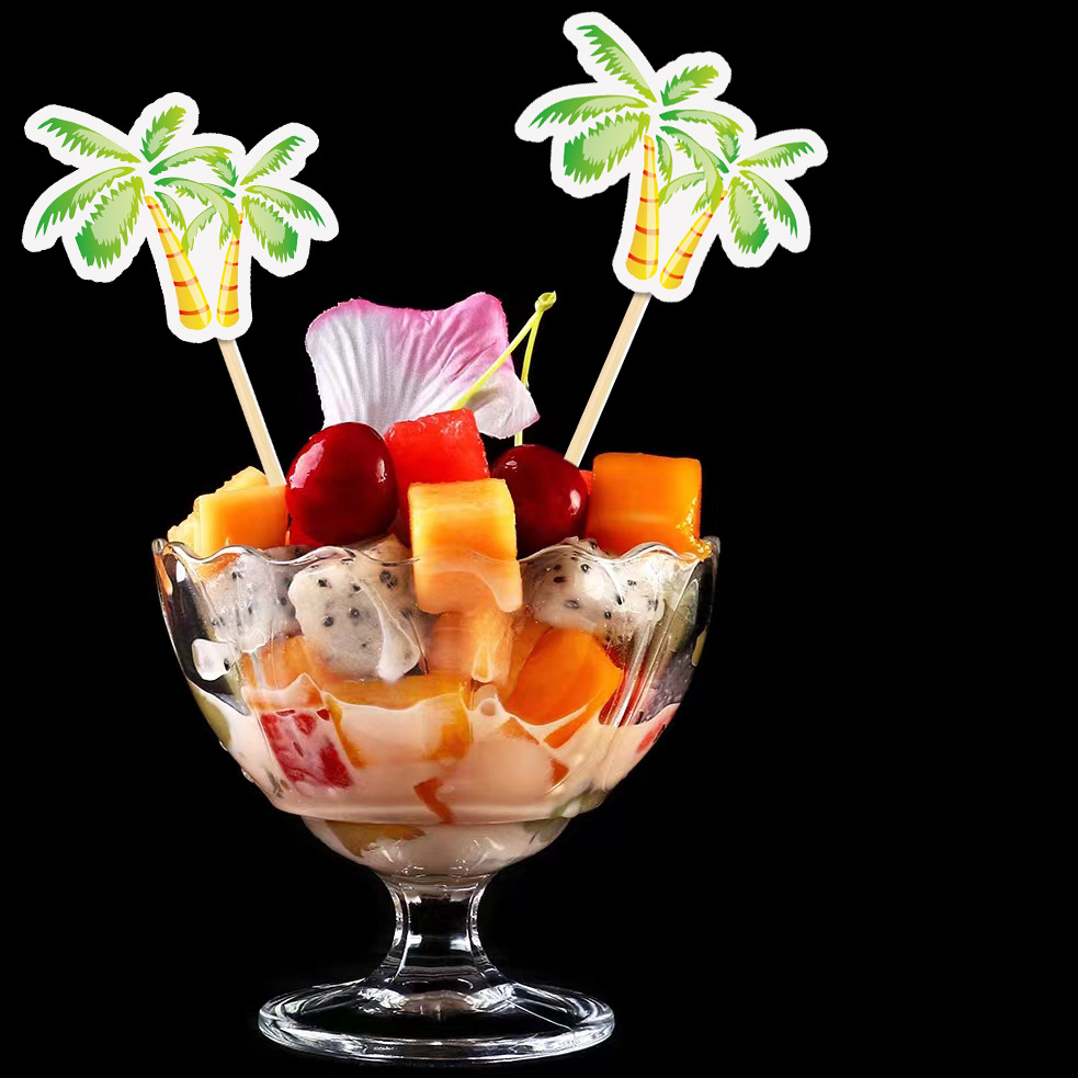 Amazon desechable palo de fruta pastel tarjeta tortuga hoja verde árbol de coco carnaval fiesta postre Decoración