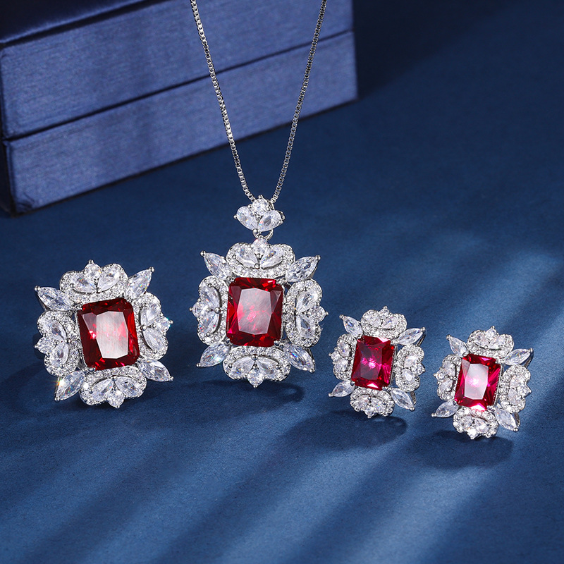 Zhuang Sheng joyas cobre inferior chapado en oro Nueva simulación rojo corindón luz rectangular lujo textura traje 10*12-7*9