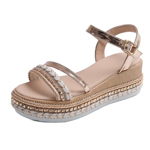 Cross-Border Large Size 2025 New European and American Style Buckle Wedge Sandals for Women, Fashionable Thick-Soled Fish Mouth Sandals