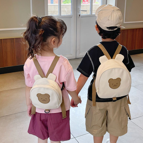 Kindergarten child cartoon bear backpack baby canvas anti-lost backpack cute boy and girl school bag