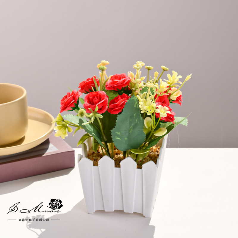 10 bonsái de cerca de rosa pequeña flor de simulación creativa decoración de estudio fotográfico para el hogar decoración planta verde artificial simulación planta en maceta image 5