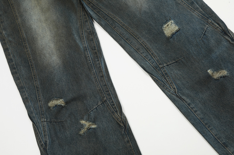 Men's Clothing Trendy and Fashionable Street Distressed Washed Sexual Ripped Jeans Men's Trendy Brand All-match Casual Loose Straight Pants_voghion.com