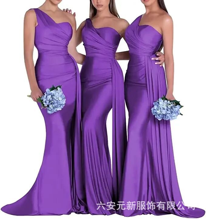 Nuevo europeo y americano Comercio exterior Amazon AliExpress deseo vestido de noche sexy un hombro solo satén adelgazamiento vestido largo