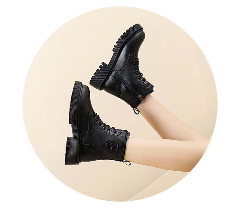 British Style Women's Leather Ankle Boots With Thick Sole_voghion.com