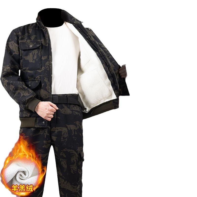 [2 세트 시간 제한] 겨울 기모 블랙 호크 세트 내마모성 내한성 및 보온 공사 작업복