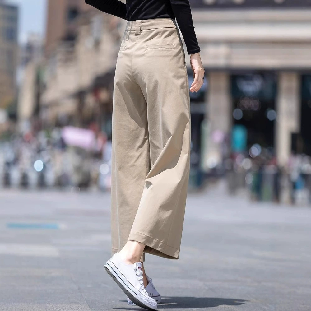 Брюки из ледяного шелка, женские летние тонкие 2023, Новое поступление, укороченные брюки с высокой талией, прямые широкие брюки, женские повседневные брюки