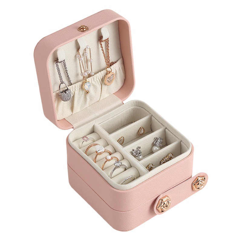 Suministro directo transfronterizo Caja de almacenamiento de joyería portátil de tres capas de Amazon Pendientes de gran capacidad Collar Anillo Caja de joyería para niños