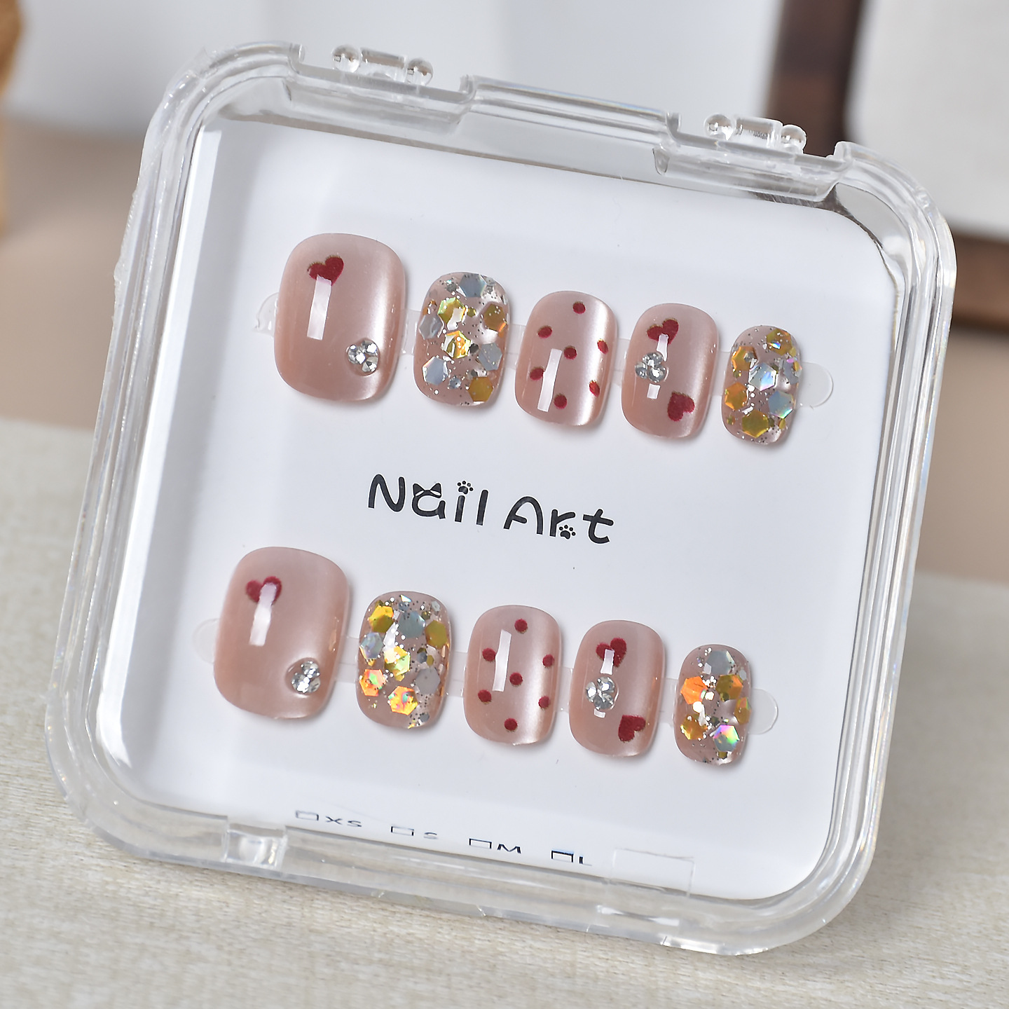 Caja transparente para usar uñas tienda física al por mayor barraca de uñas parches de uñas parches de uñas falsas desmontables