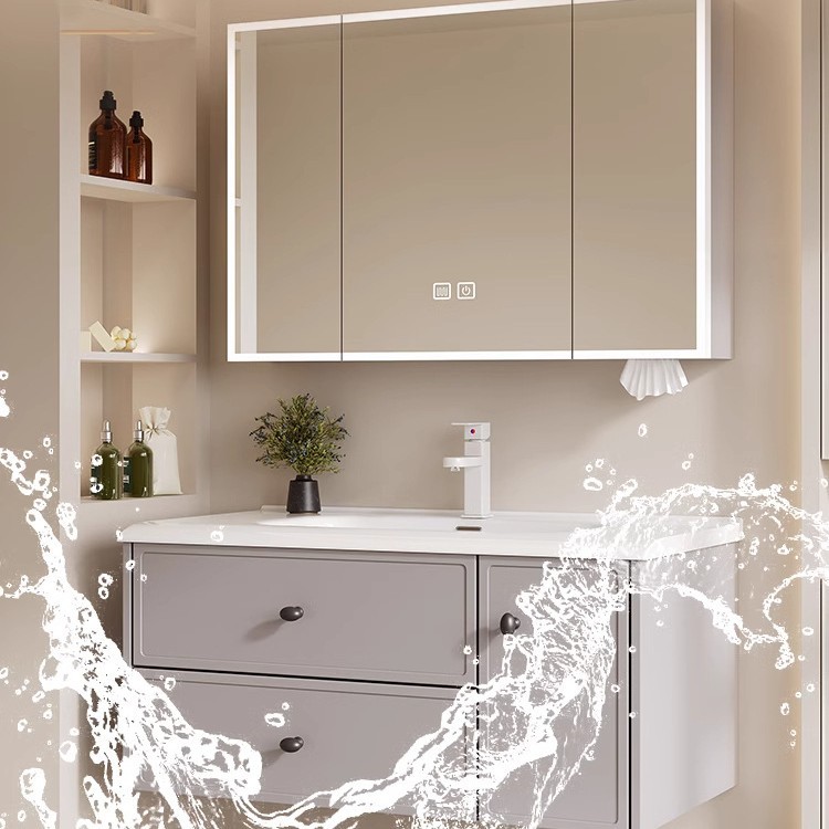 El estilo francés de crema de abeja de acero inoxidable gabinete de baño combinación cerámica integral lavabo