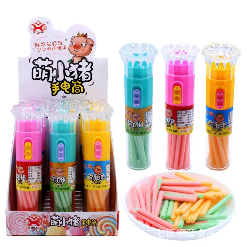 Yihang 15g 손전등 빛 장난감 사탕 크리 에이 티브 밀짚 설탕 CC 뮤직 어린이 스낵 식품 도매 퐁당