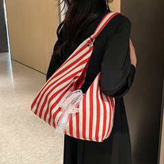 レトロ韓国風大容量バッグレディースバッグ刺繍キャンバスバッグインスタイルシンプルレター通勤万能ショルダーバッグ