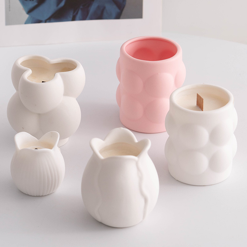 蜀门ins白色陶瓷烛台摆件简约现代餐桌装饰香薰蜡烛台座拍摄道具