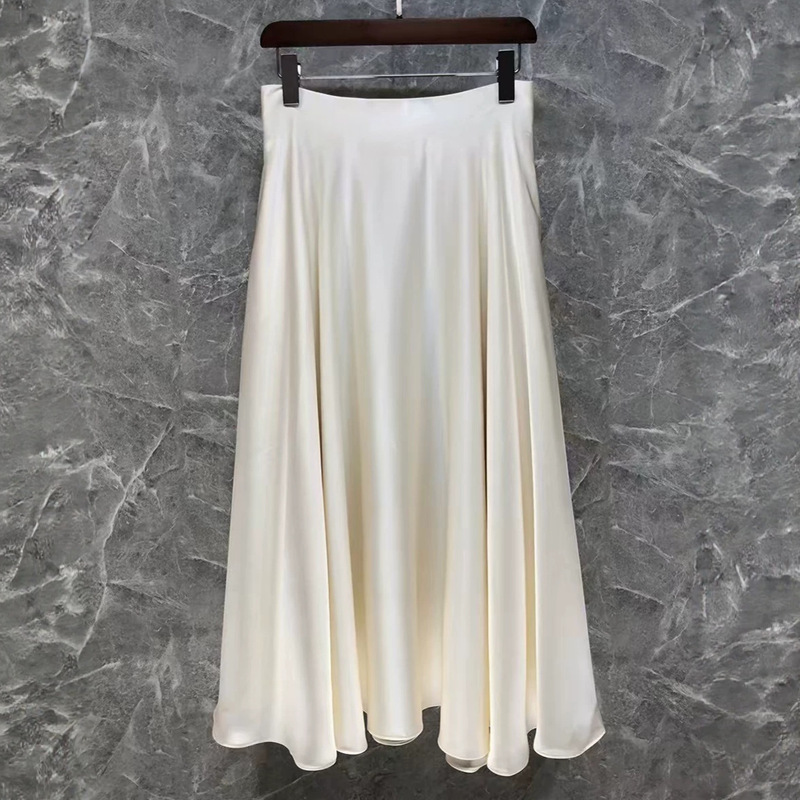 High-End Acetate Satin French-Style Skirt for Women, Summer Elegant High-Waisted Slimming Flared Skirt with a Draping A-Line Long Skirt High-End Acetate Satin French-Style Skirt for Women, Summer Elegant High-Waisted Slimming Flared Skirt with a Draping A-Line Long Skirt