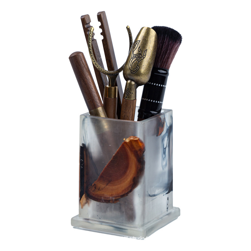 Transfronteriza nórdica ins viento resina de pino tinta caja de almacenamiento de cepillo caja de almacenamiento de resina escritorio bolígrafo mesa de tocador