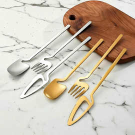 304不锈钢西餐挂杯主餐刀叉勺套装网红镀钛甜品水果刀叉咖啡茶勺