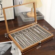 黑胡桃木纹珍珠项链防尘抗氧化带盖项链收纳盒手链饰品耳钉盒跨境