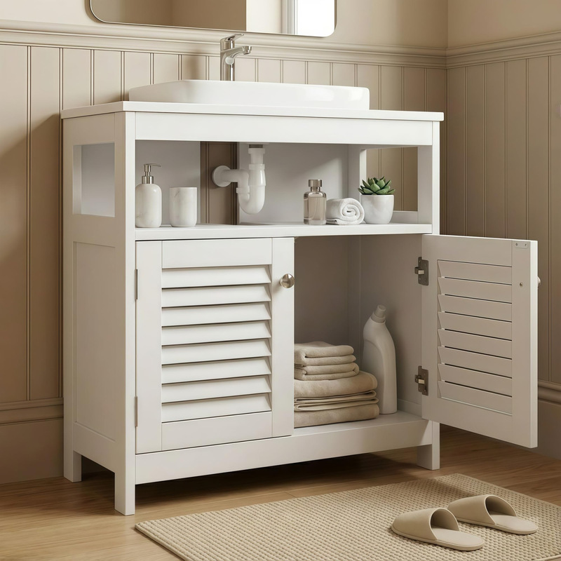 Modern White Under-Sink Storage Cabinet, Freestanding Bathroom Storage Cabinet, U-Shaped Opening Design Modern White Under-Sink Storage Cabinet, Freestanding Bathroom Storage Cabinet, U-Shaped Opening Design