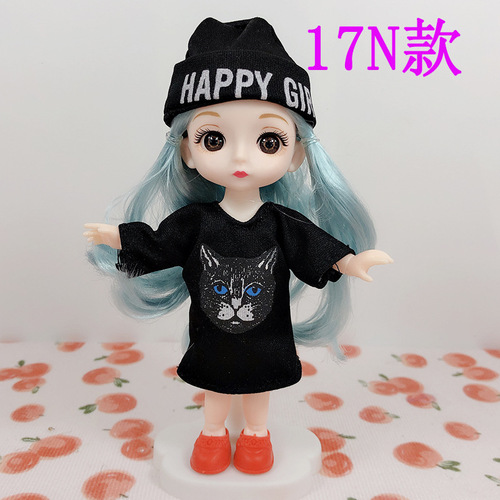 17cm 8 points bjd13 joint 6 inch dress up doll denim wedding dress ob11 clothes suit girl birthday accessories