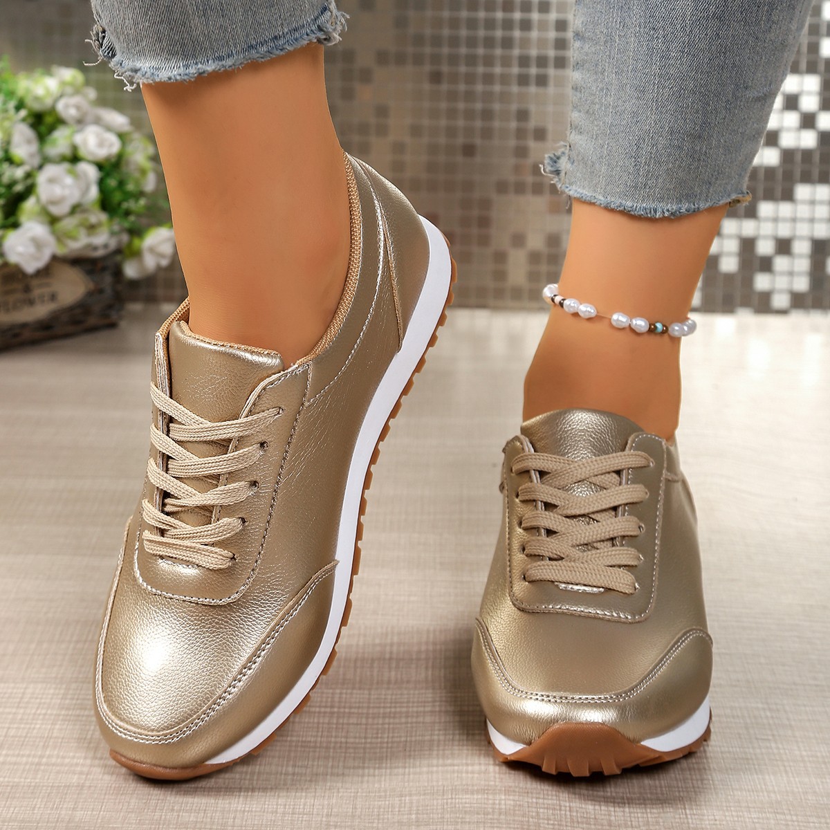 Women's Plus Size Comfortable Round Toe Lace-Up Thick Sole Sports Shoes Casual Running Shoe Summer_vogvips.com