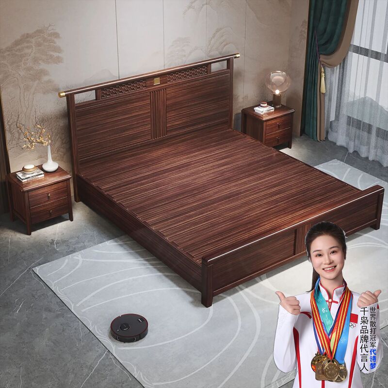 New Chinese Style Solid Wood Ebony Solid Wood Bed Double Bed Storage High-End Brand Modern Simple Mortise and Tenon Light Luxury New Chinese Style Solid Wood Ebony Solid Wood Bed Double Bed Storage High-End Brand Modern Simple Mortise and Tenon Light Luxury