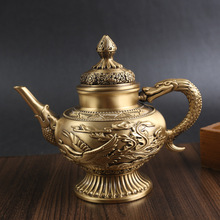 黄铜龙凤茶壶家居工艺品金属摆件办公室桌面铜器纯铜酒壶复古铜器