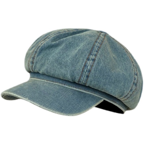 Japanese street retro large version denim octagonal hat women's spring and summer fashion trend big head circumference show face small painter hat trend