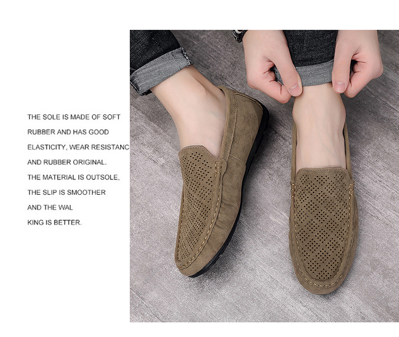 Permeable hollow casual trend men's shoes a slip-on low-help foot loafers_voghion.com