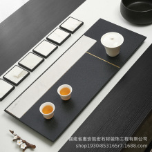 天然黑金石干泡台茶盘简约家用壶承整块石头茶台新中式长方形托盘