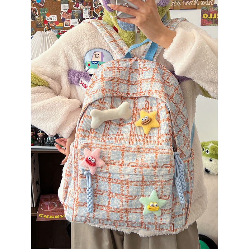 Japanese ins high-looking small fresh plaid schoolbag junior high school student backpack female college student autumn and winter backpack Japanese ins high-looking small fresh plaid schoolbag junior high school student backpack female college student autumn and winter backpack