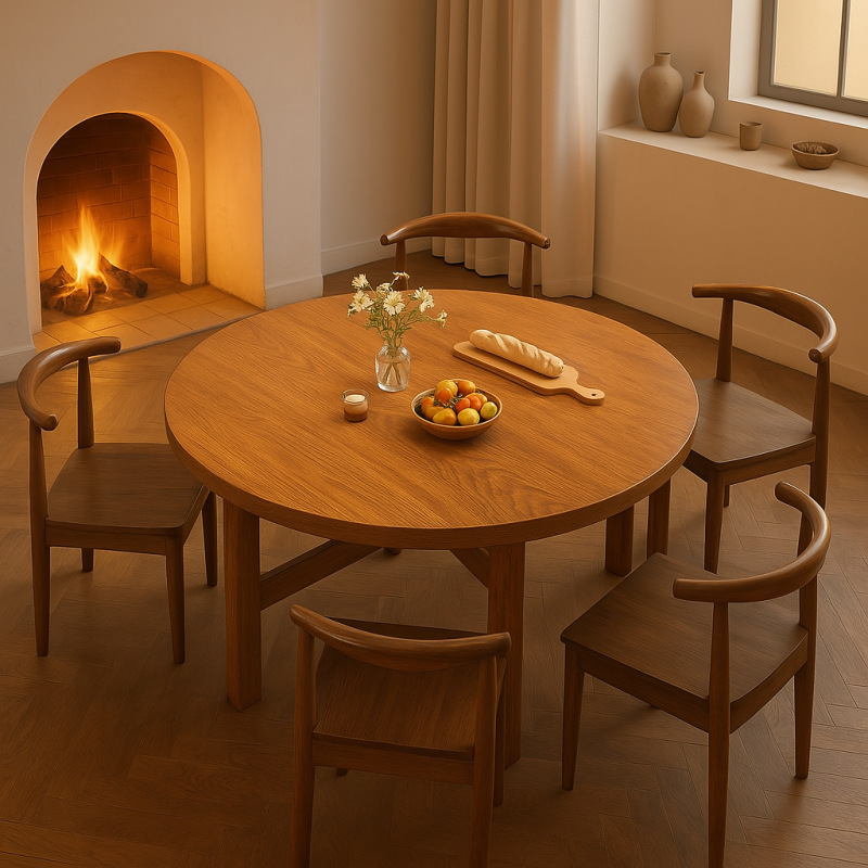 Round Table, Antique Style Dining Table, Household Small Apartment Dining Table, Simple Walnut Color Dining Table, Commercial Round Dining Table