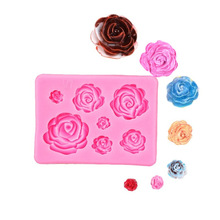 DIY手工皂巧克力翻糖烘焙模具大中小7连3D玫瑰花朵蛋糕装饰硅胶模