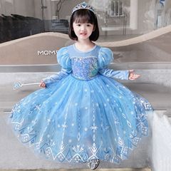 Elsa Girls' Dress Long Sleeve 2021 Autumn Winter New Formal Children's Princess Dress Baby Girls' Birthday One-Time Shipping