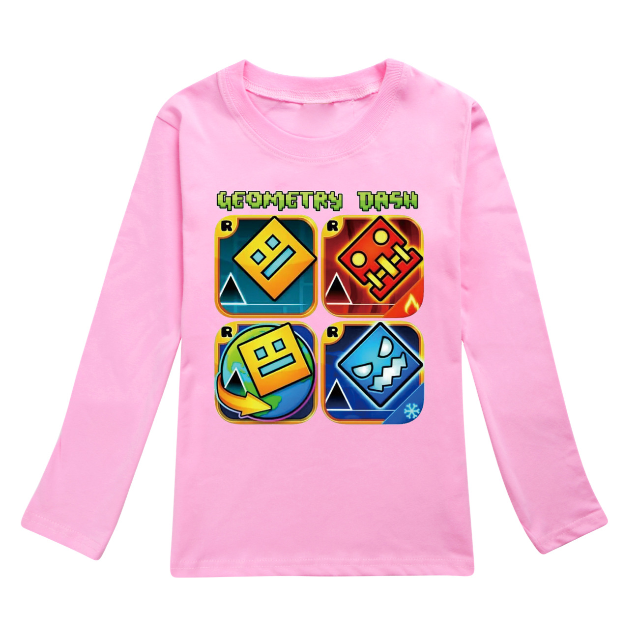 Spiel Geometrie Dash T Shirt Kinder Reine Baumwolle T-shirt Kleine Mädchen Langarm Tops kinder Cartoon Kleidung Jungen Sweatshirts – Detail 12